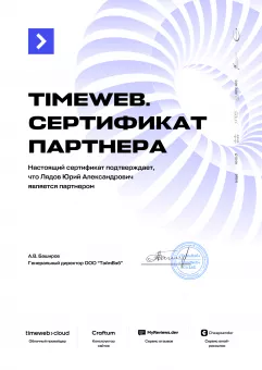 Сертификат партнера timeweb